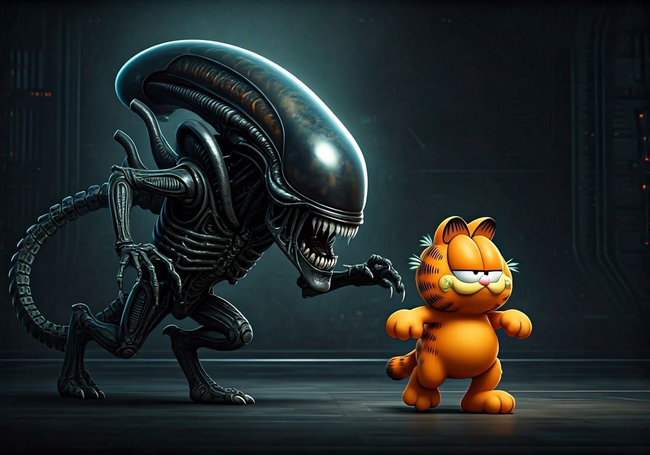 A chibi version of the H.R. Giger Xenomorph chasing after an...