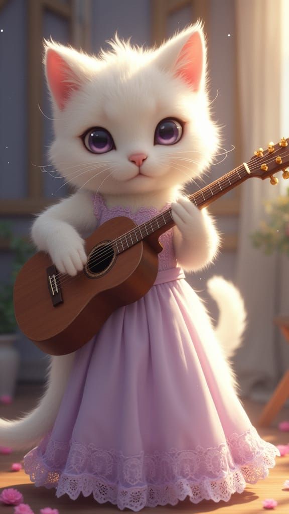 Anthropomorphic Cat Plays Guitar in Anime Style