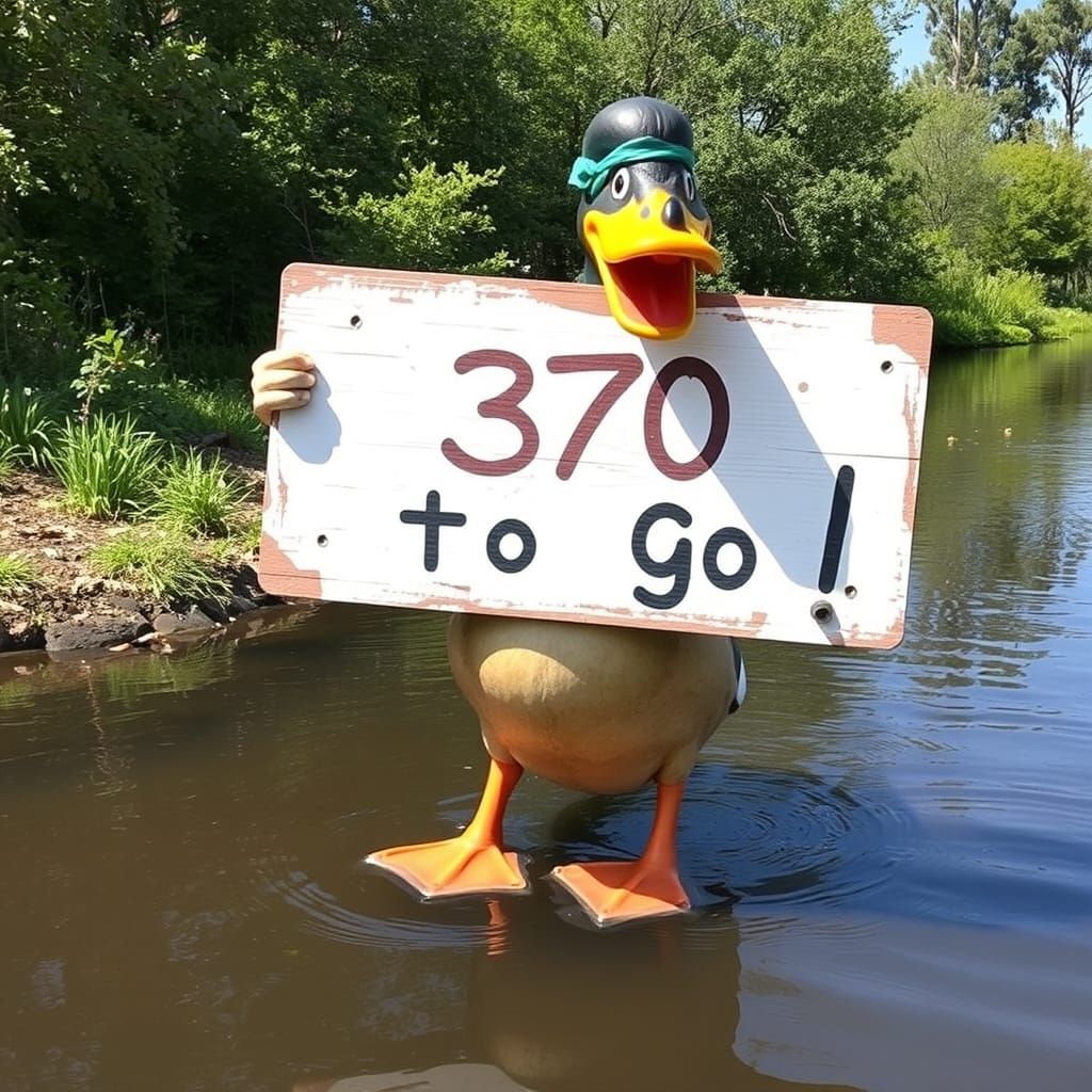 Duck Holding a Sign with '370 to go'
