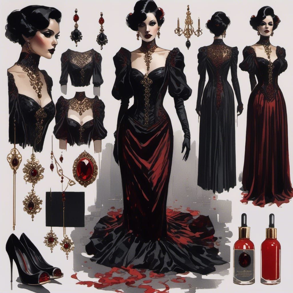 Vampiress in Black Sci-Fi Avant-Garde Gown