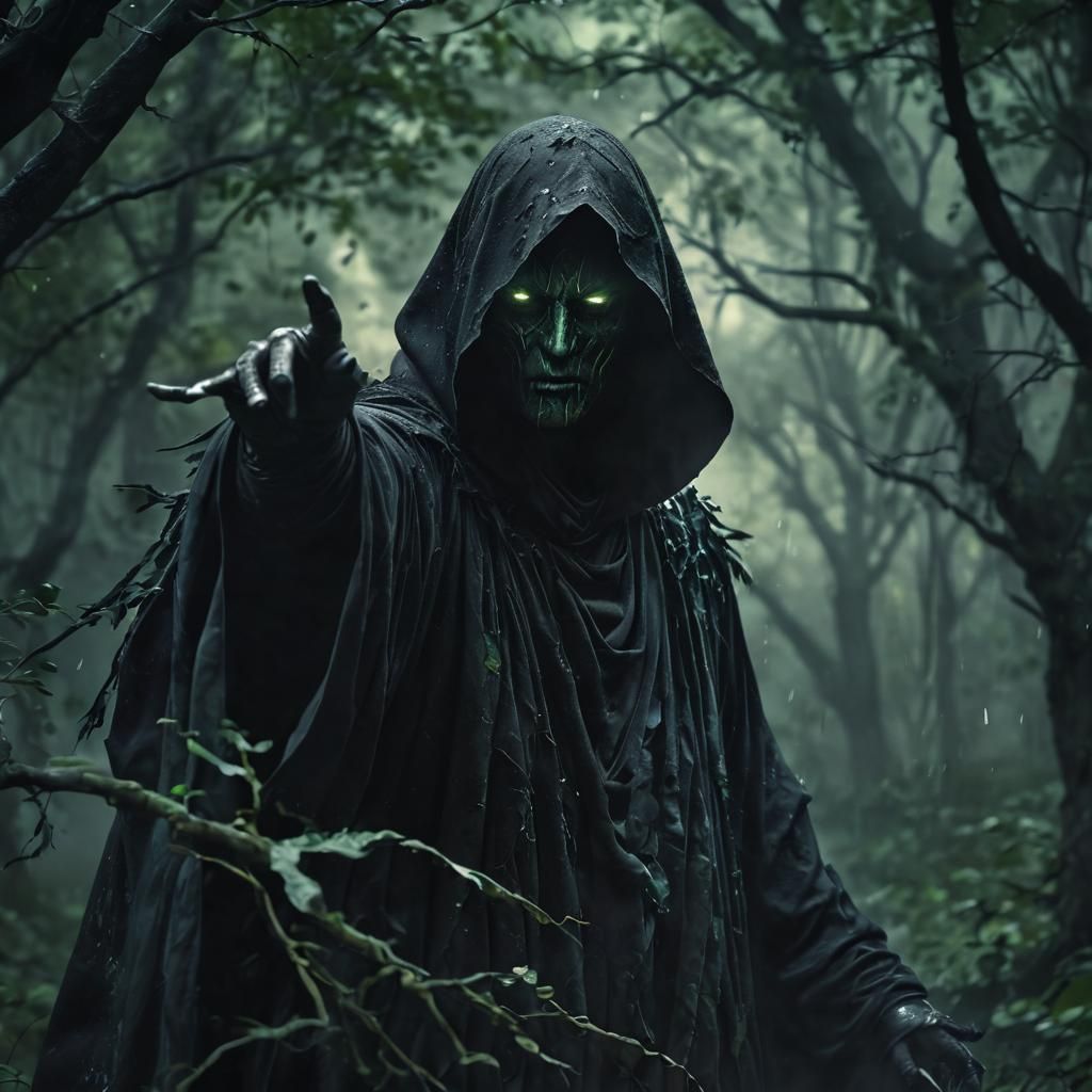 Dark Wraith in Stormy Forest - Fantasy Illustration