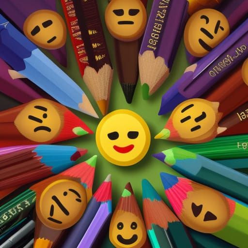 Detailed Emoji Art in Colored Pencils