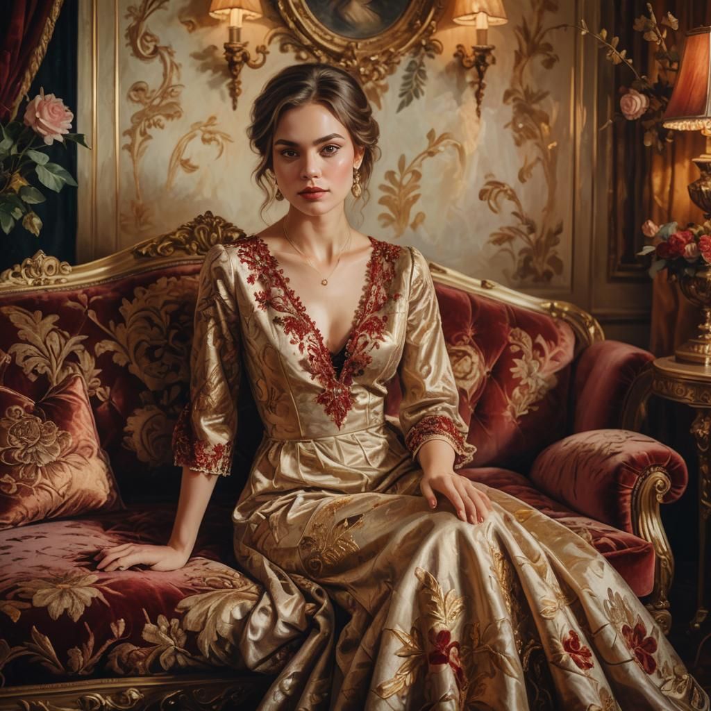 Luxurious Portrait of Woman in Opulent Setting