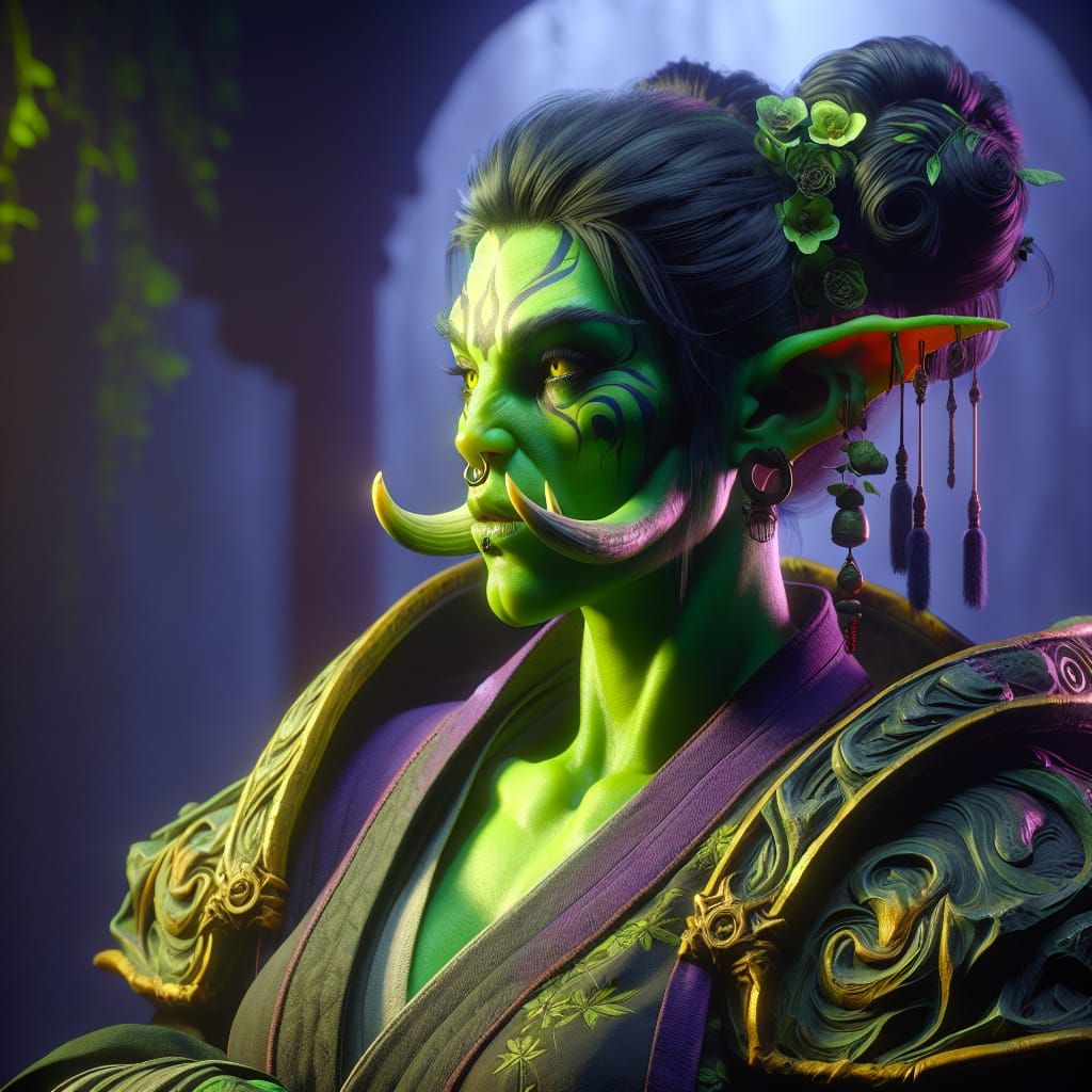 Dark Fantasy Orc Monk in Art Nouveau Style