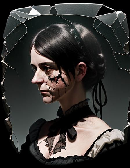 Victorian Silhouette Encased in Shattered Glass Heart