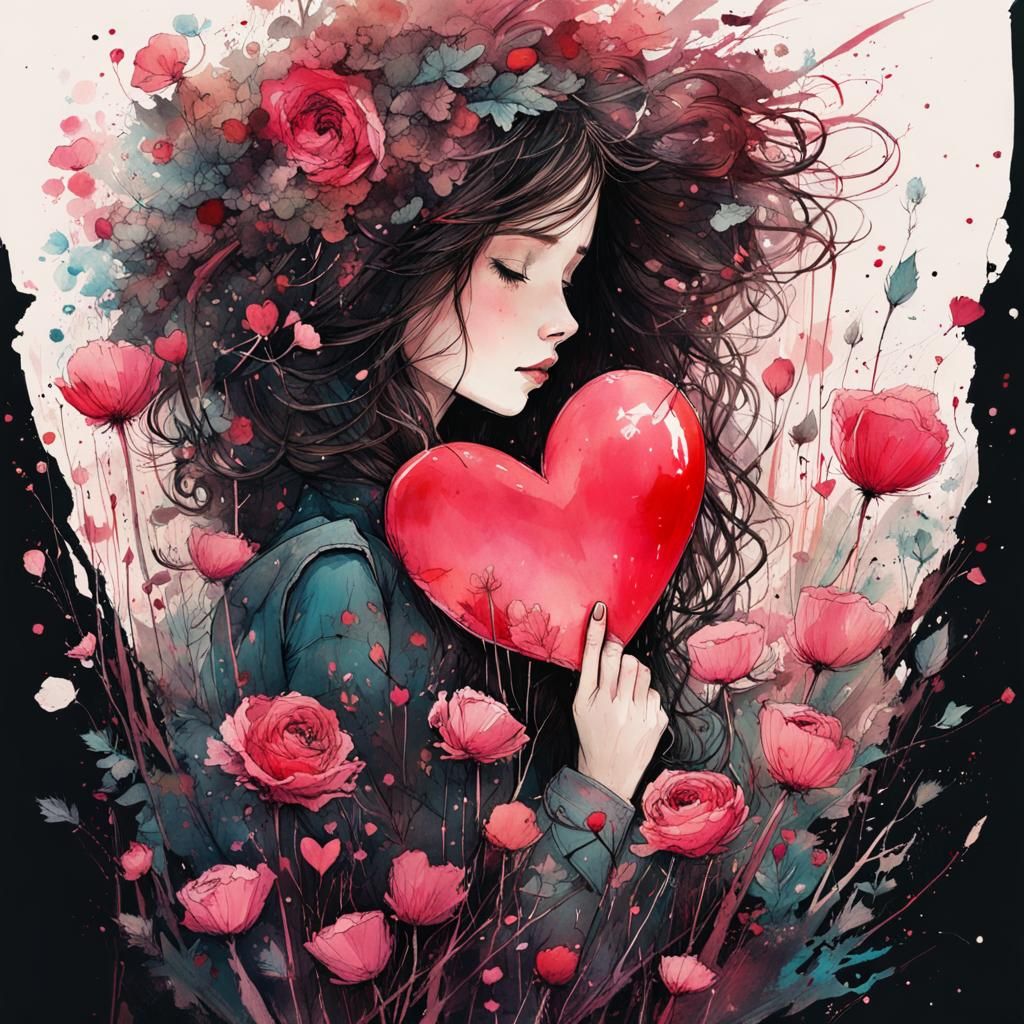 Watercolor Splash Art of a Big Heart