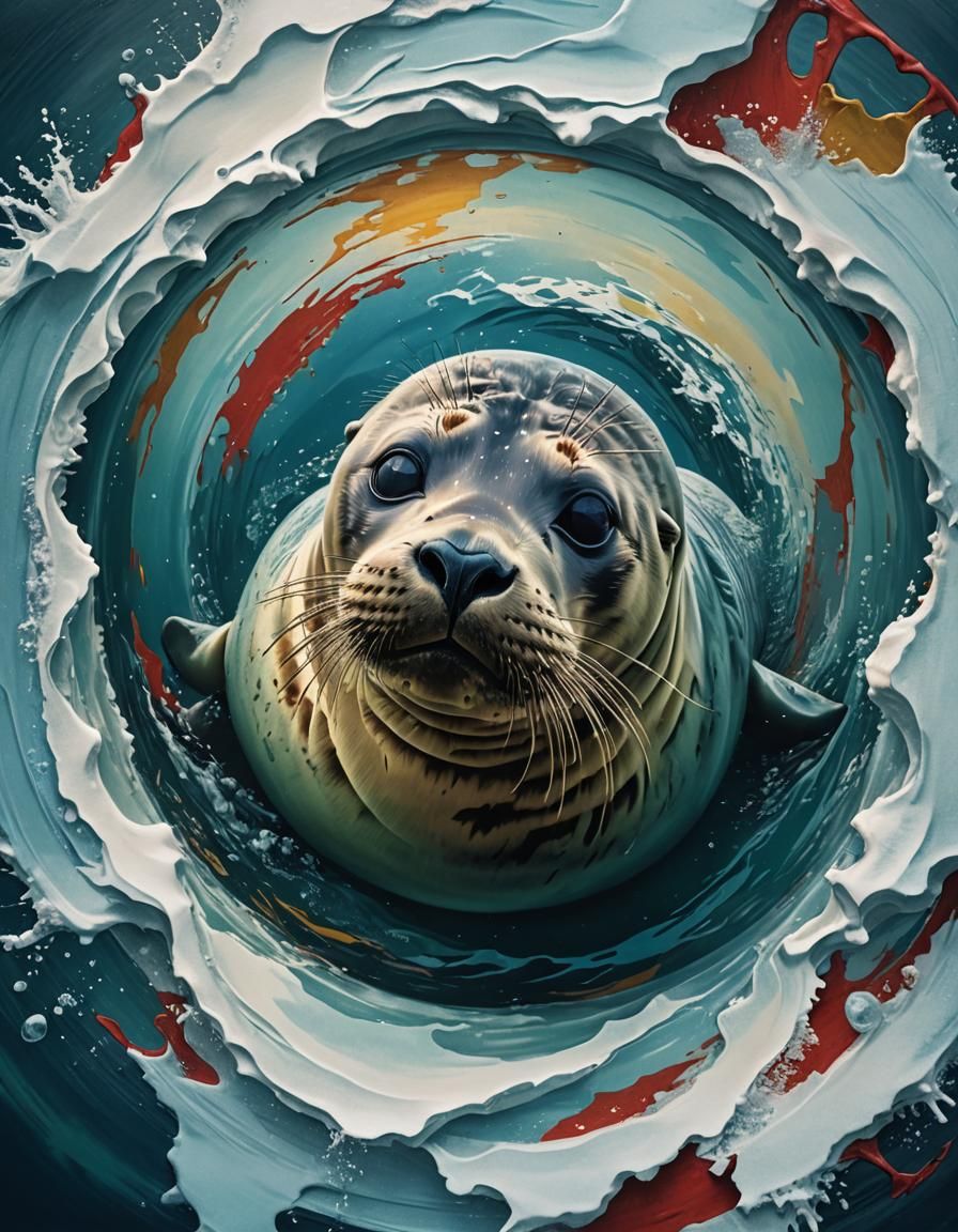 Colorful Seal Portrait in Dada Art Style