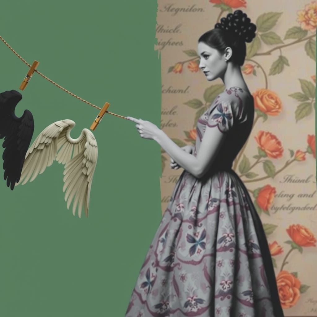 Woman in Vintage Setting with Angel Wings and Rope