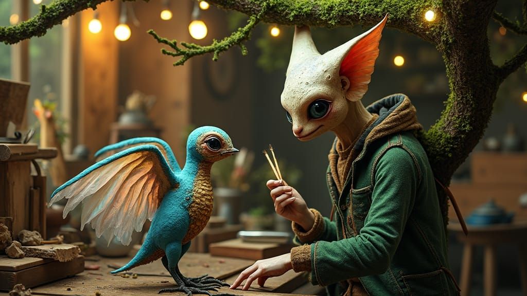 Alien Taxidermist's Whimsical Workshop: A 3D Folk Art Creati...