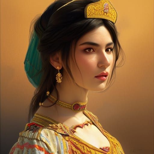 Tajik Princess Portrait in Traditional Dress