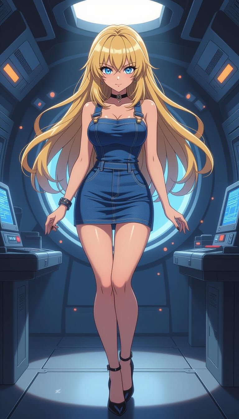 Anime Bombshell in Spaceship, Digital Matte Painting
