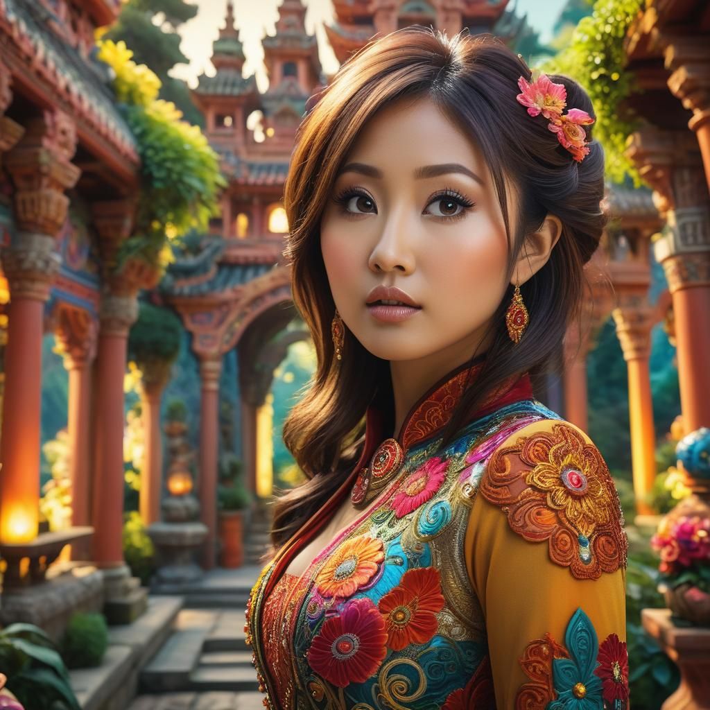 Brenda Song Portrait in Gaudi-Inspired Surrealism