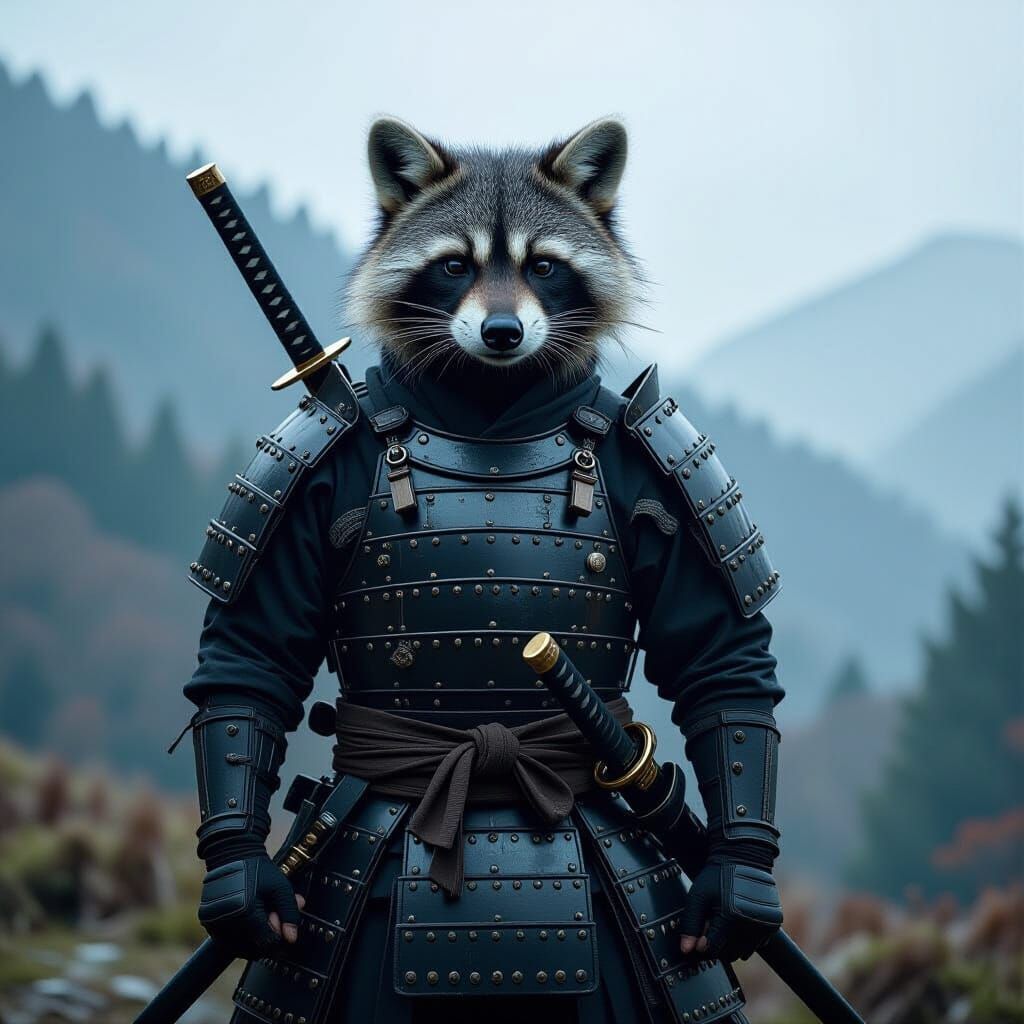 Racoon Dog Samurai in Leather Armor