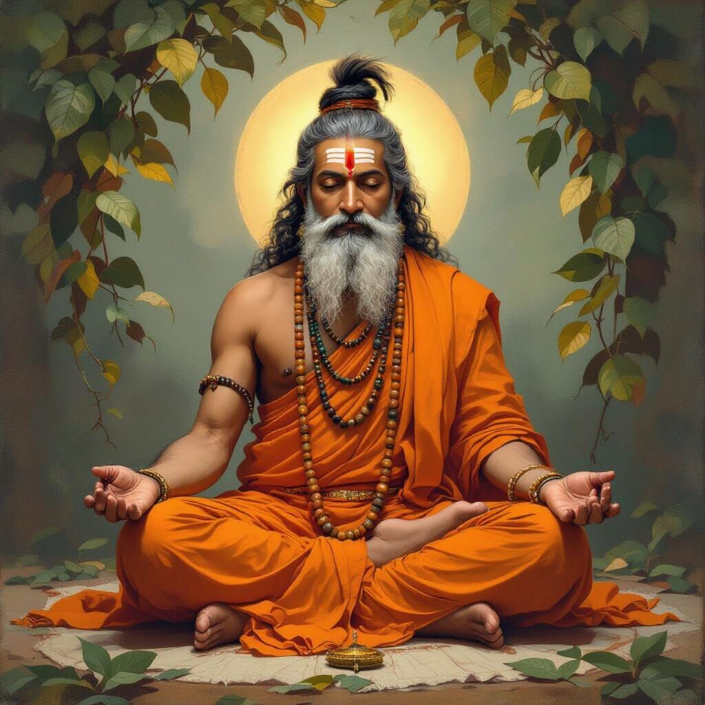 Serene Sanyasi in Padmasana, Raja Ravi Varma Style