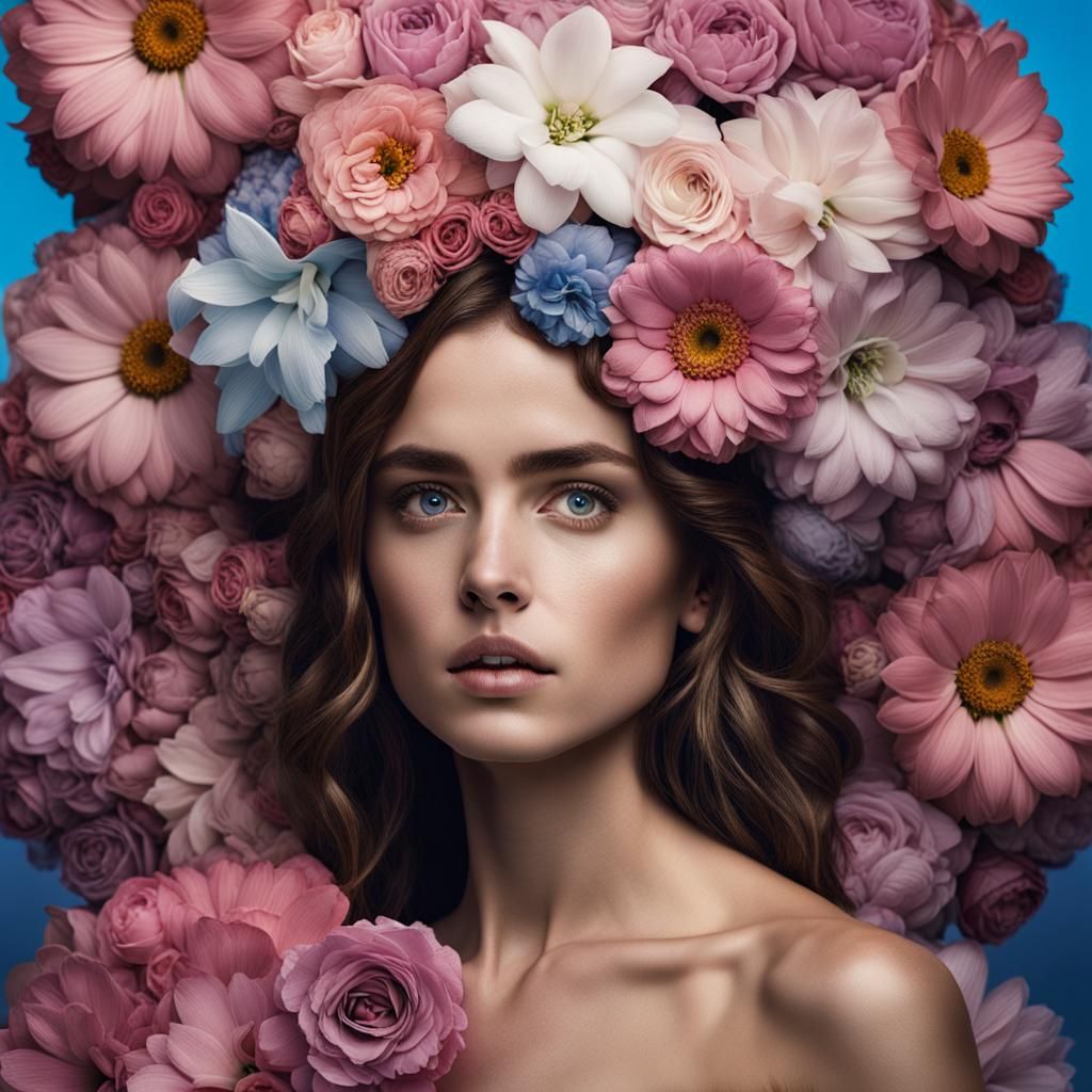 Gothic Surreal Birth of Venus with Floral Halo