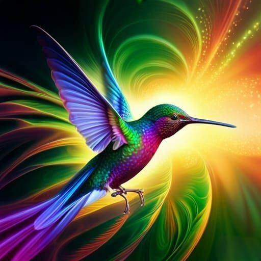Iridescent Fractal Hummingbird in Hyperreal Digital Art