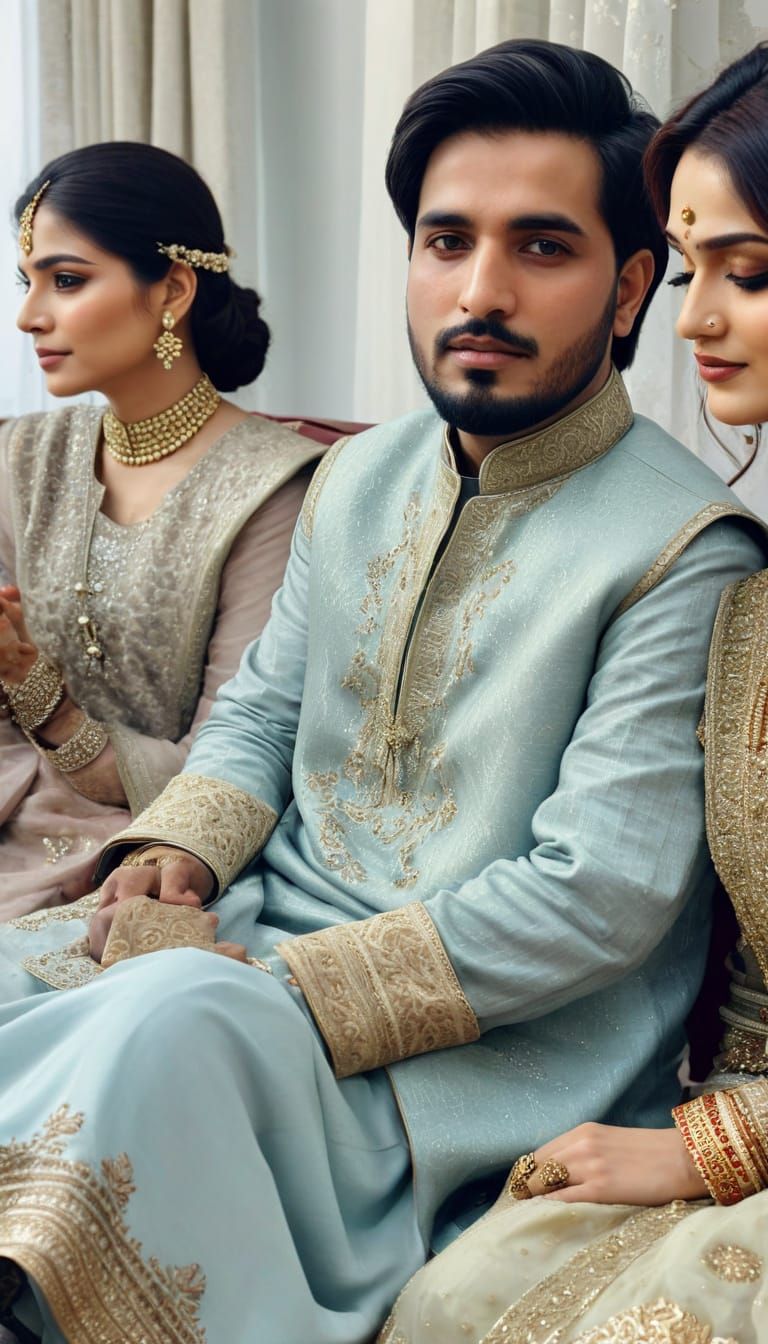 Pakistani Bridal Portrait in Abdul Rehman Chughtai Style