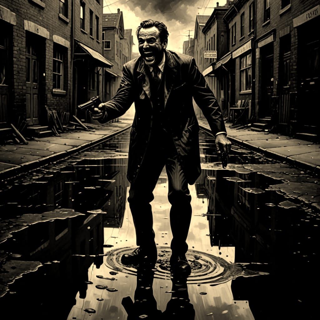 Man Laughs While Gun Points at Crying Reflection