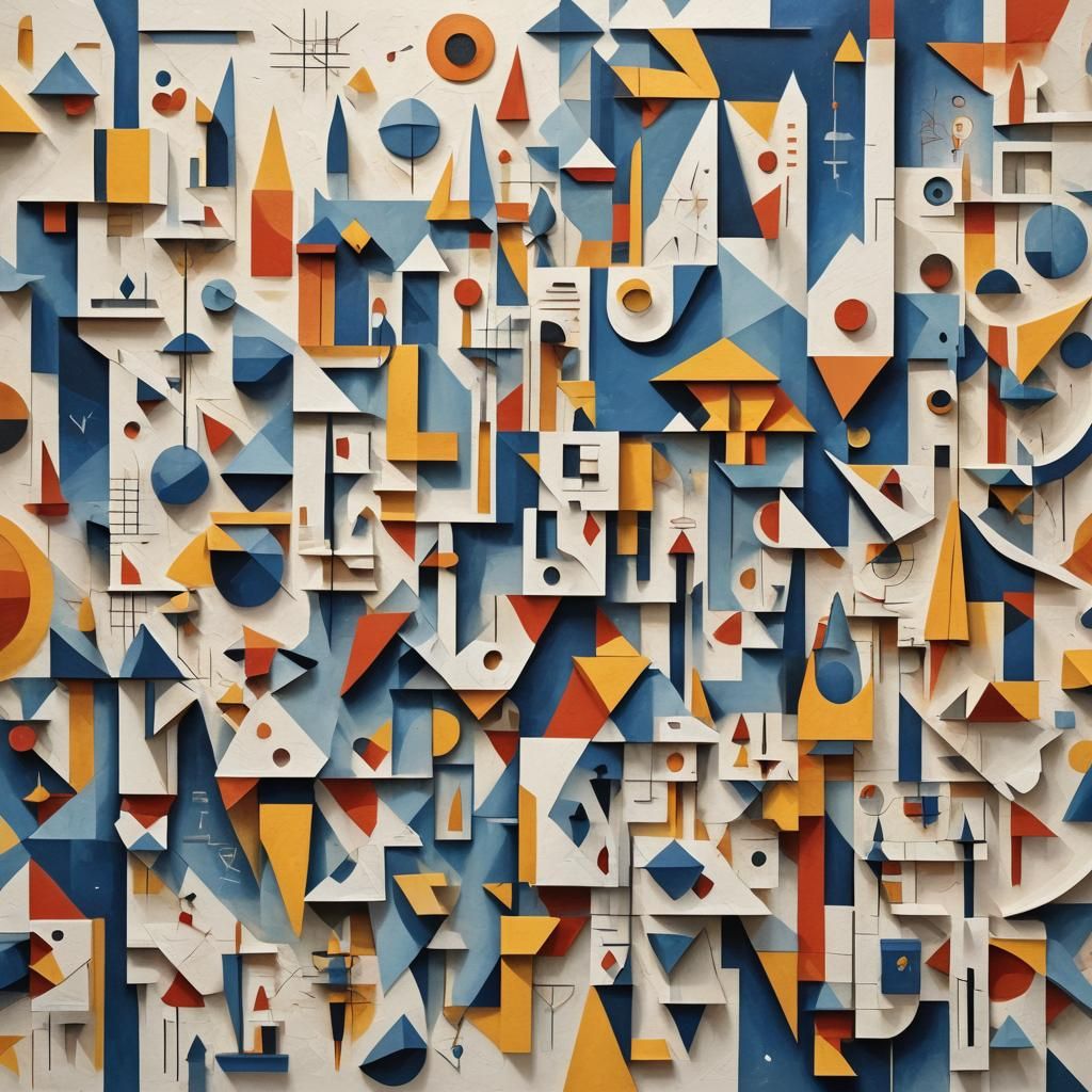 Whimsical 3D Mural: Abstract Shapes in Low-Poly Art