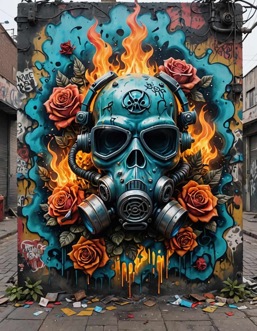 Dystopian Graffiti in Neon Postapocalyptic City