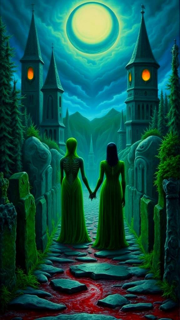 Esoteric Surrealism: Cemetery Scene with Eclipsing Moon