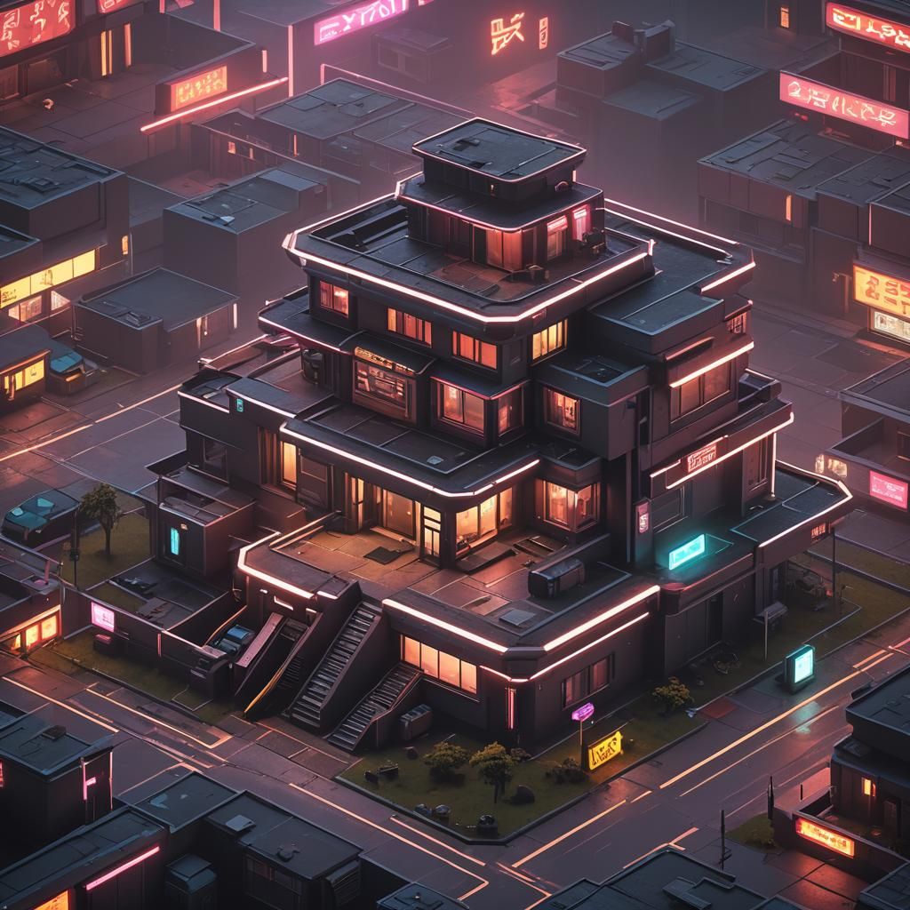 Cyberpunk House in Neon Cityscape