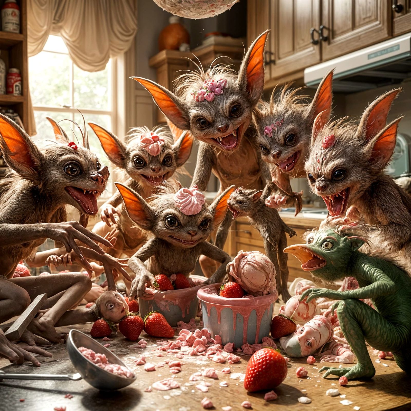 Gremlins Engage in Sweet Chaos in Whimsical Kitchen Battle