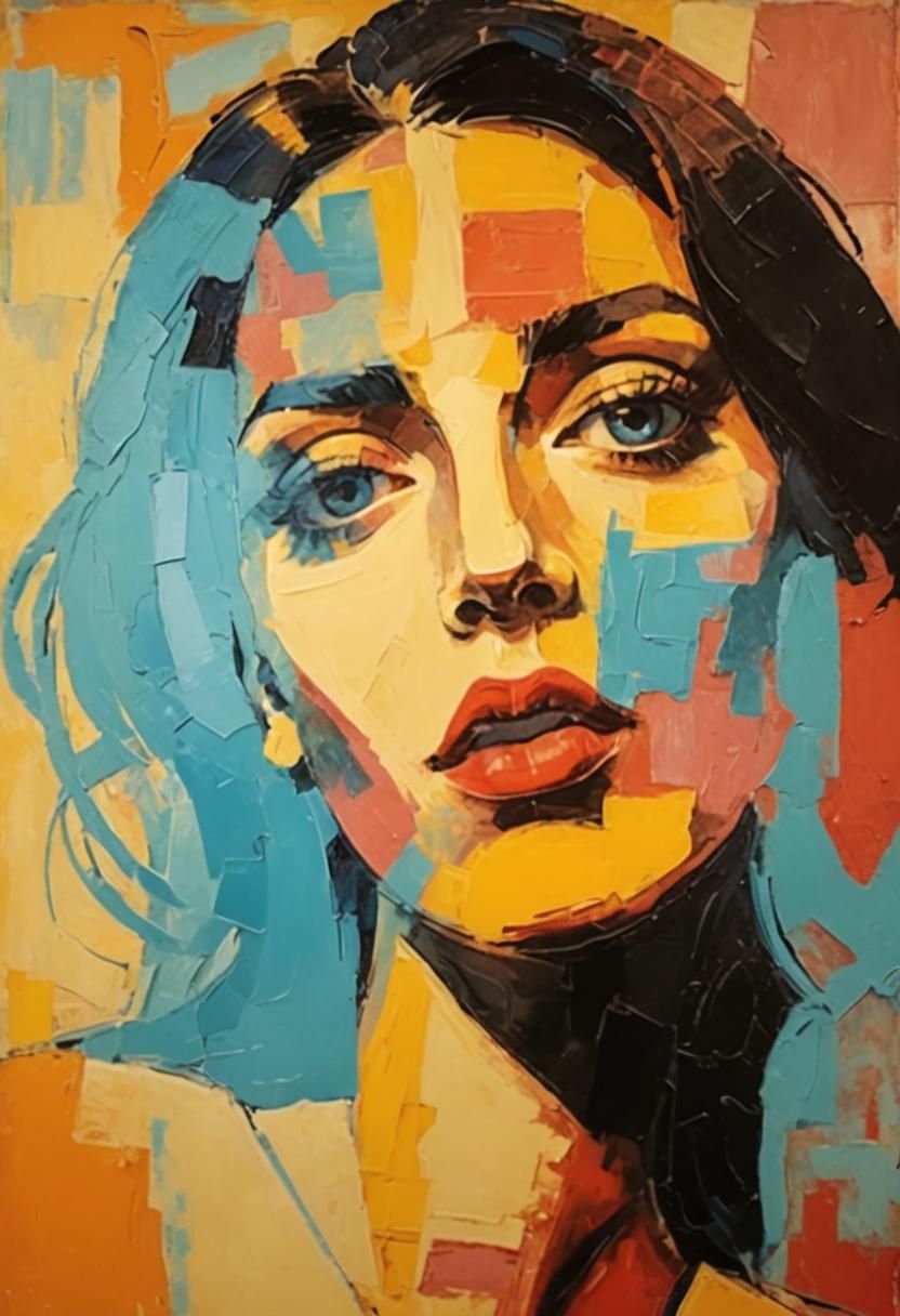 Blue Period Portrait of a Young Woman as Impasto