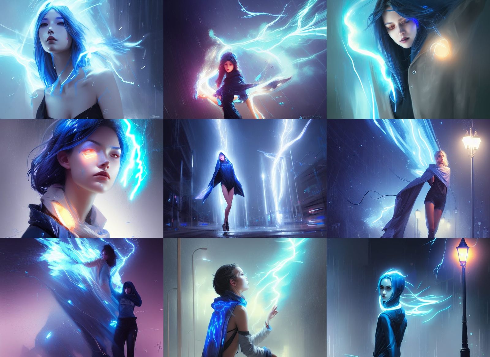 Androgynous Girl Cloaked in Lightning, Digital Illustration