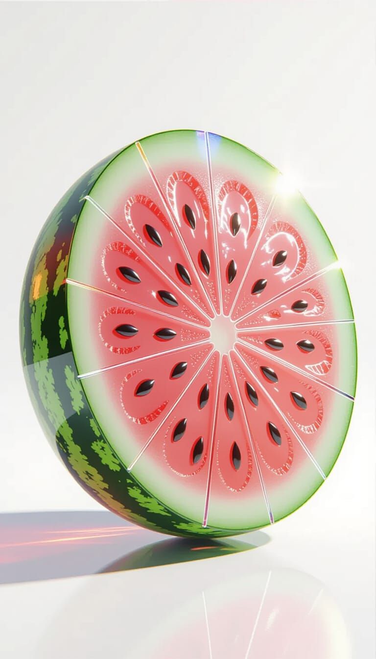 Luminous Crystal Watermelon Slice in Magical Realism