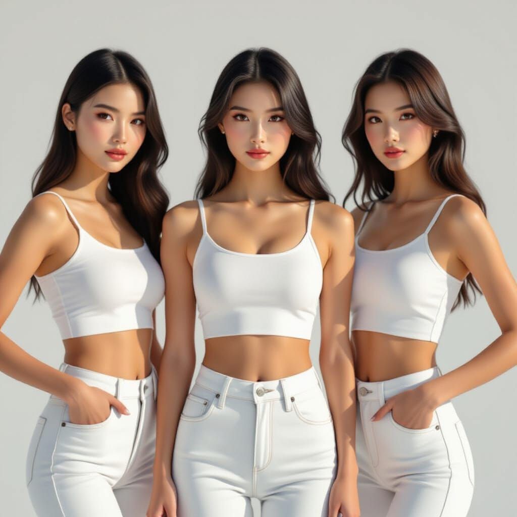 Hyper-Realistic Portraits of Japanese Women in White Jeans