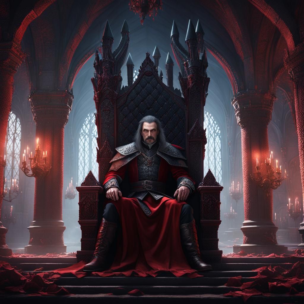 Vlad Dracul on Throne: Detailed Matte Painting