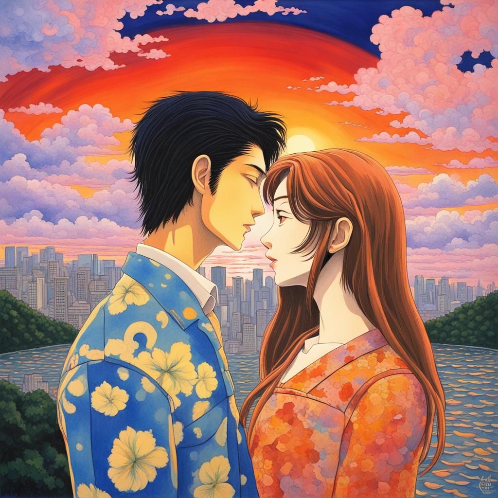 Passionate Anime Portrait in Gouache Watercolor Style