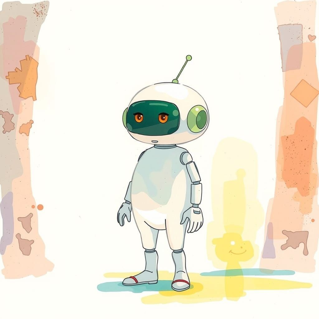 Cute Pastel Android in Retro Comic Style