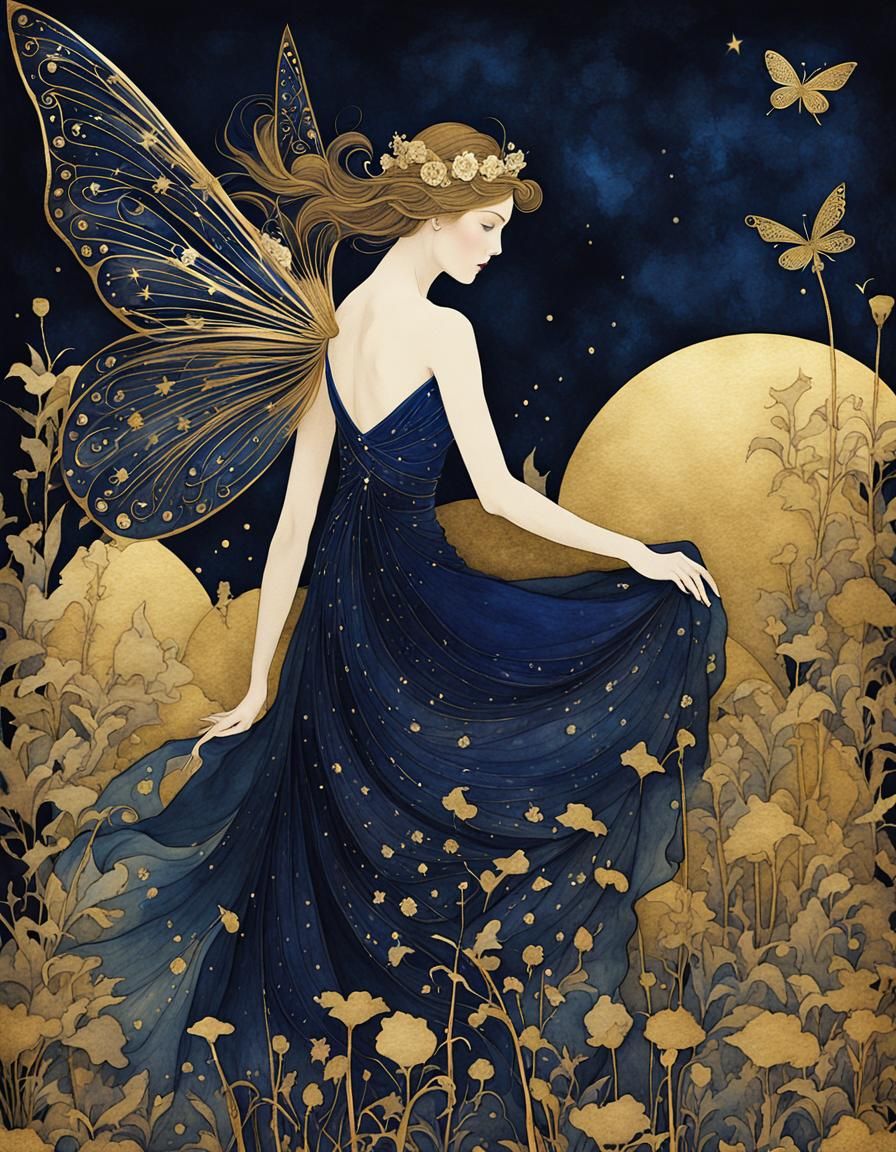 Mystical Fairy in Surreal Midnight Dreamscape