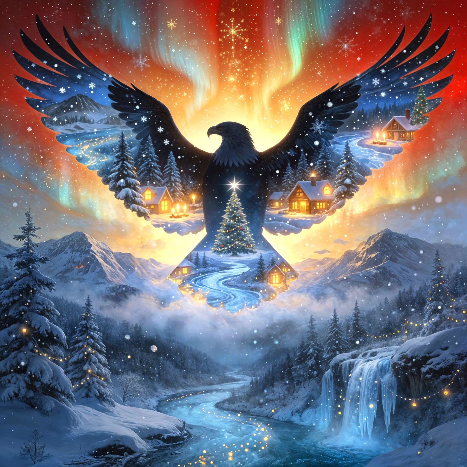 Eagle Silhouette Double Exposure Christmas Landscape