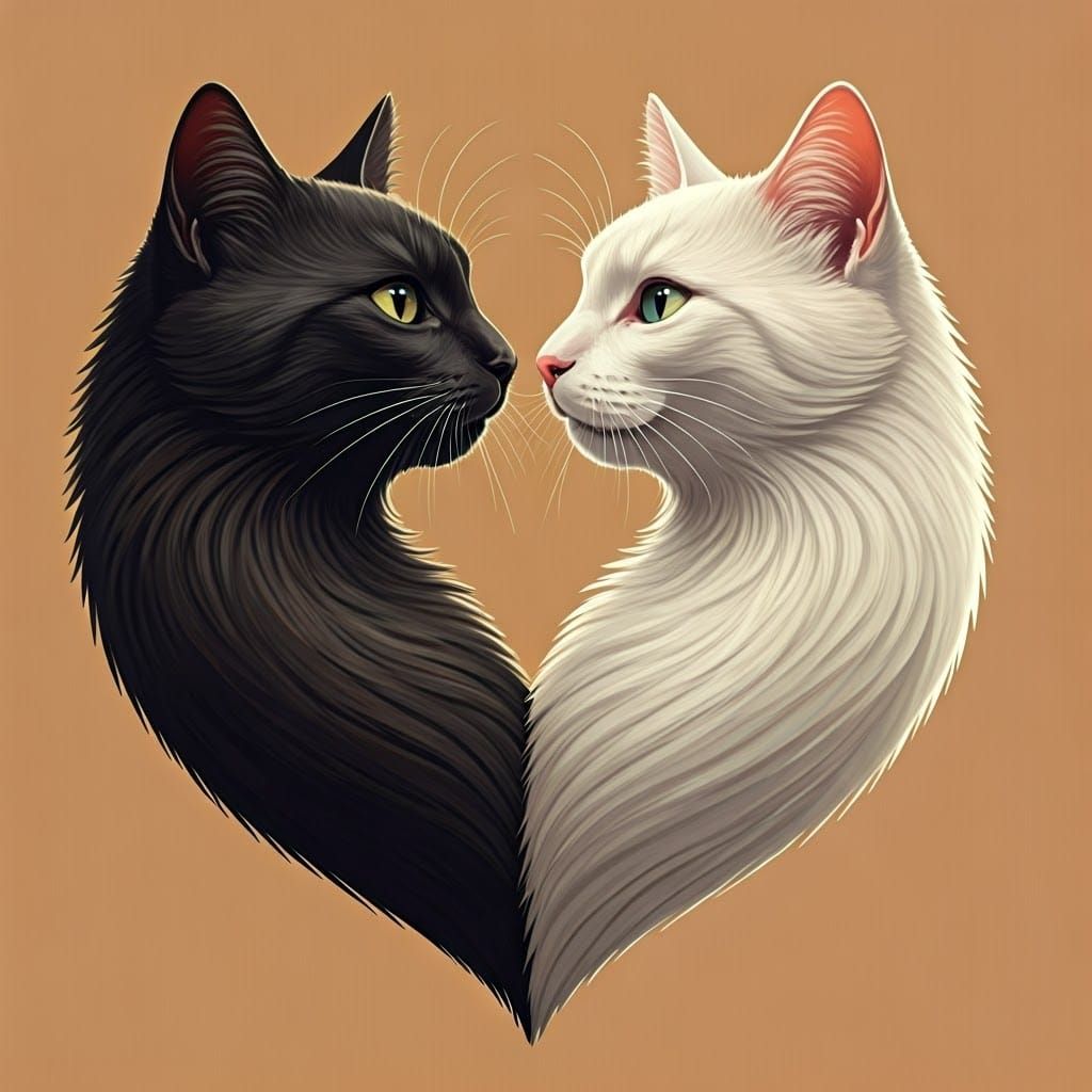 Stylized Cats Form Heart Shape: An Illustrative Design