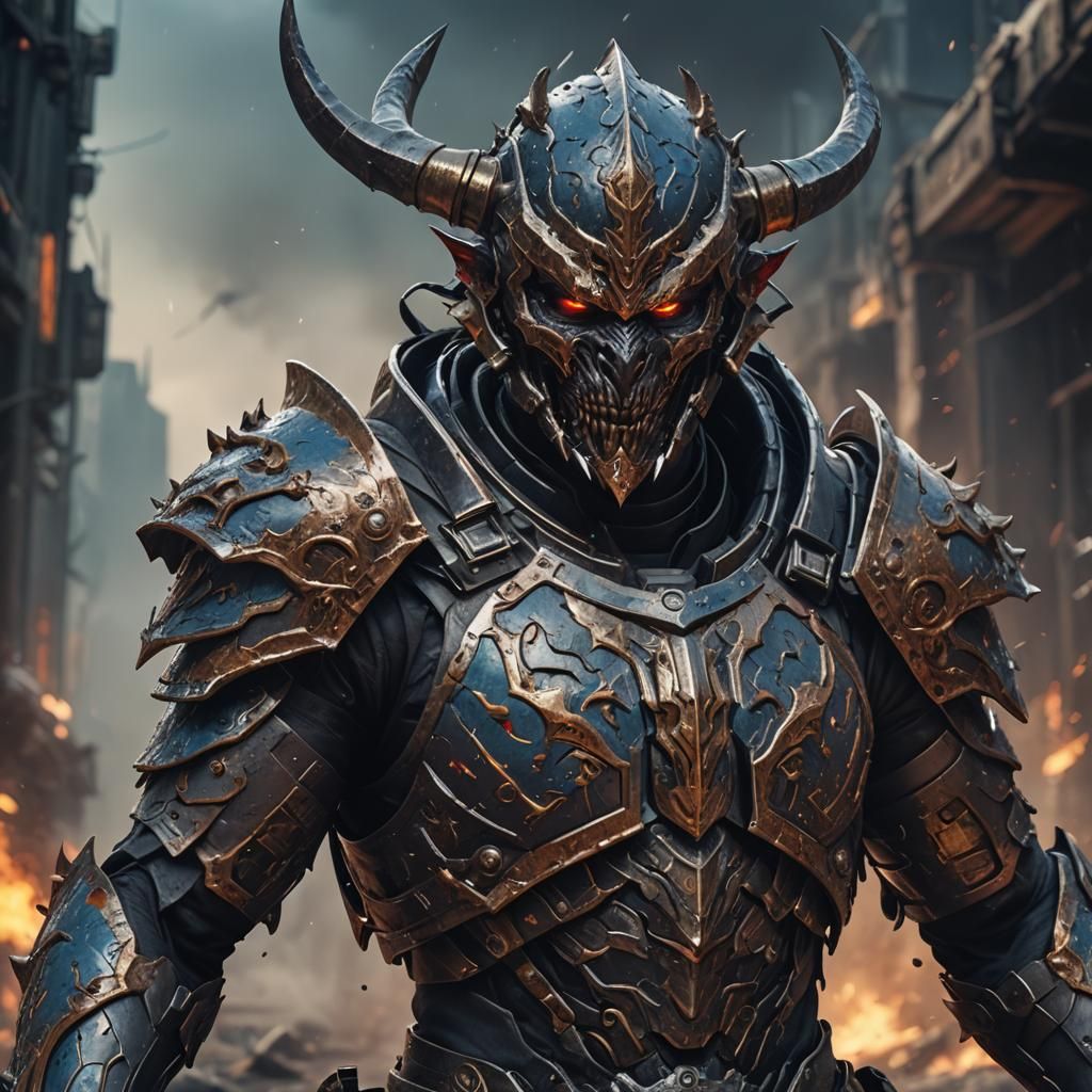 Futuristic Demon Warrior in Detailed Matte Painting