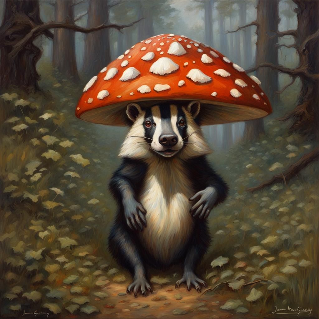 Anthropomorphic Badger Mushroom Hybrid in Oil Painting