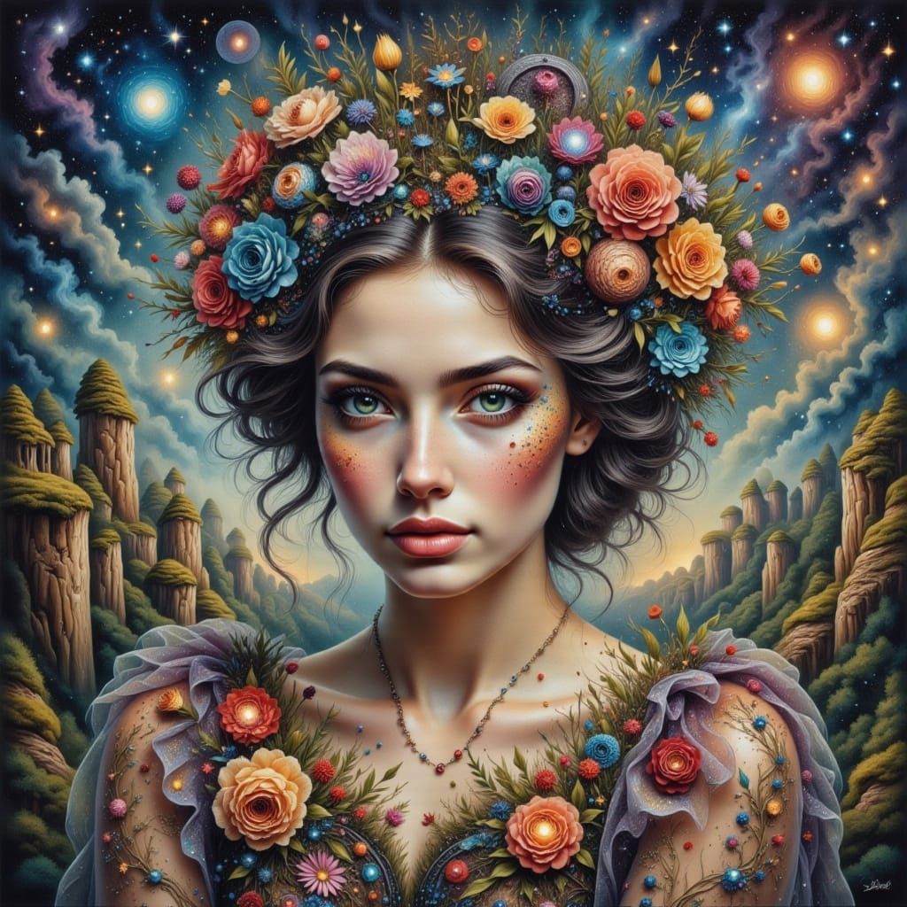 Ethereal Baroque Fantasy Portrait in a Cosmic Landscape