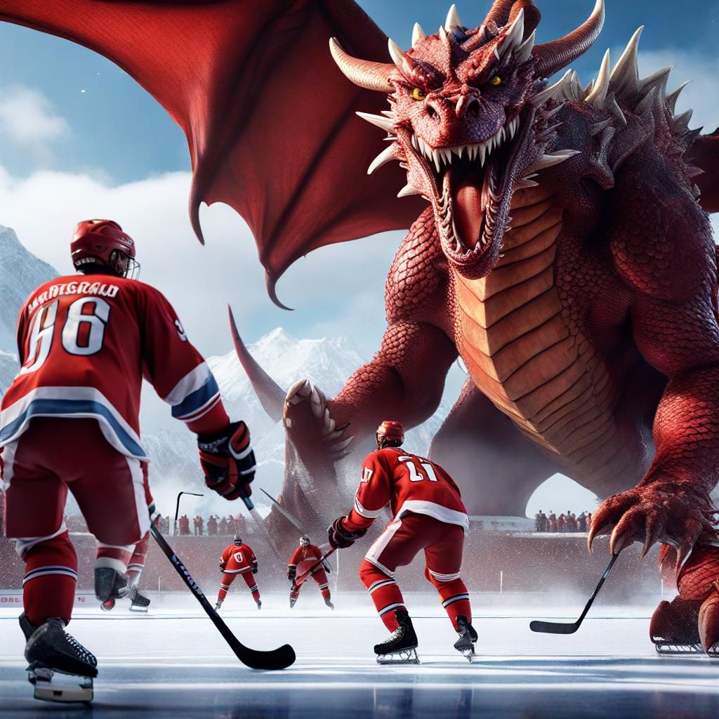 Dragons Play Ice Hockey: A Matte Painting