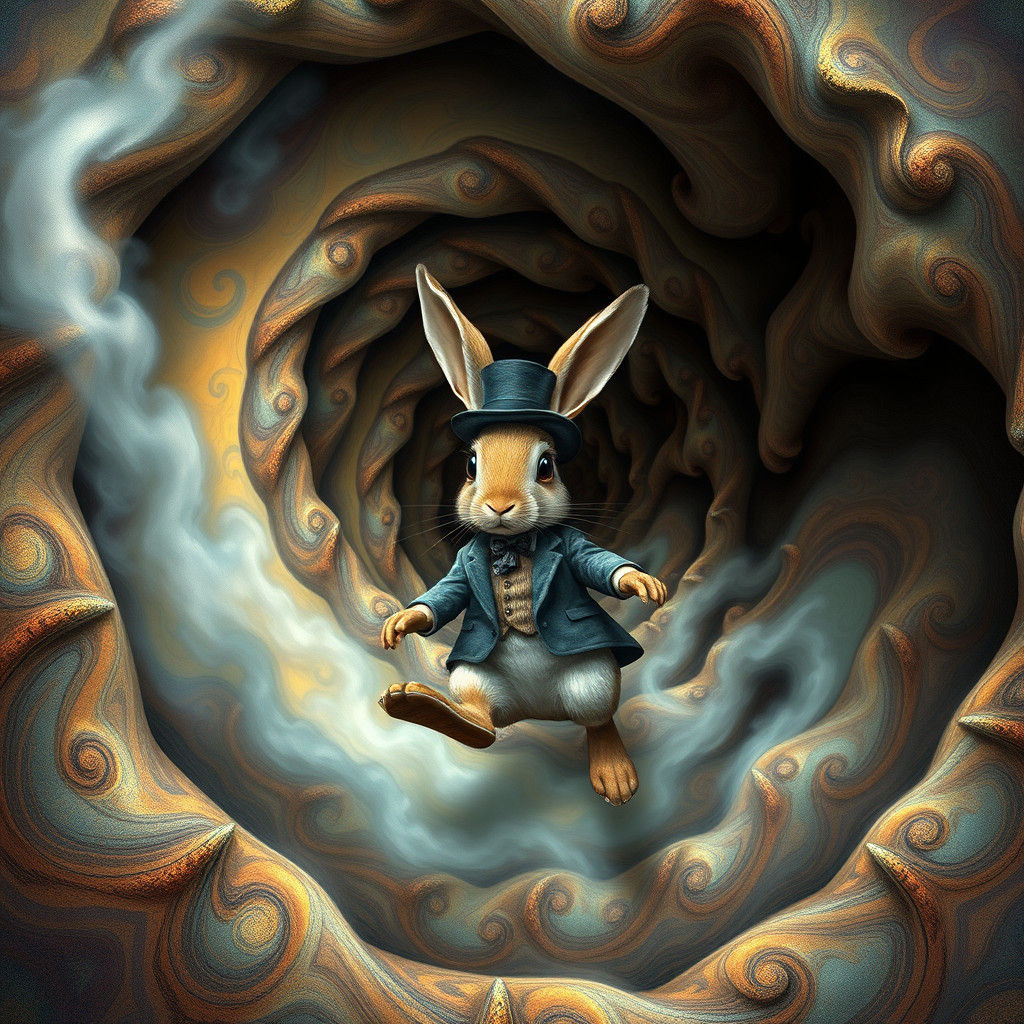 Rabbit's Fractal Descent: A Surreal Vortex Dreamscape