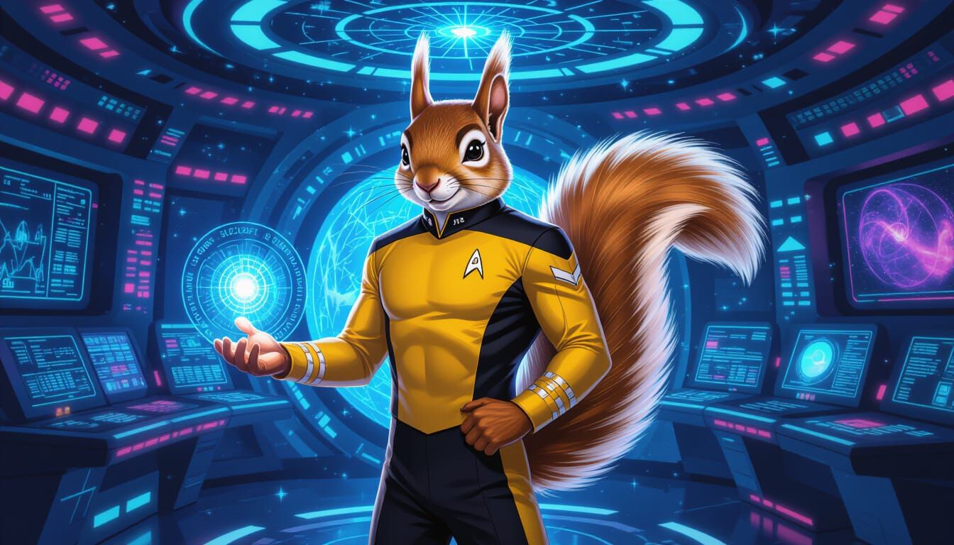 Squirrel Starfleet Officer in Surreal Digital Art Style