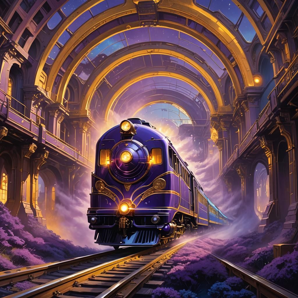 Majestic Magic Train Soars Through Shimmering Portal