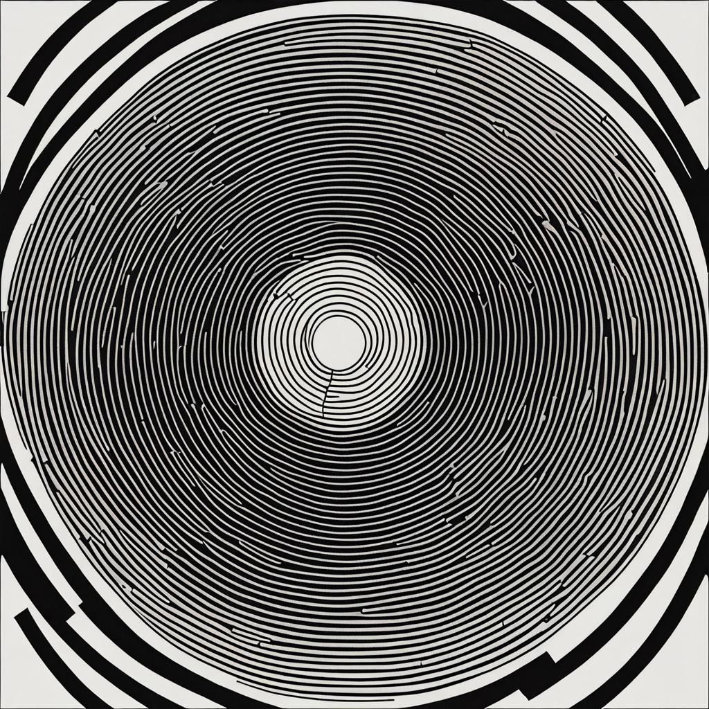 Minimalist Round Line Art on Black