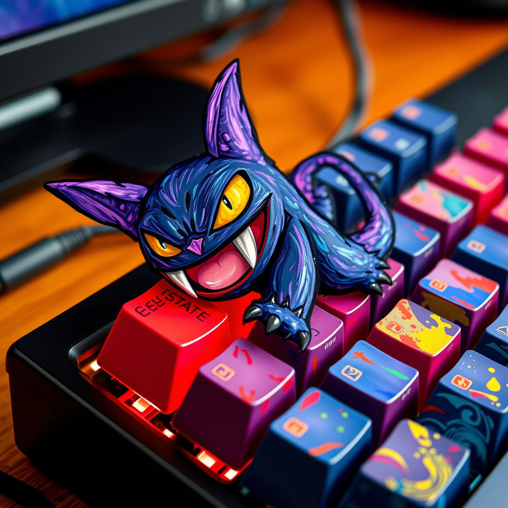 Gengar Keycap in Expressionist Impasto Style