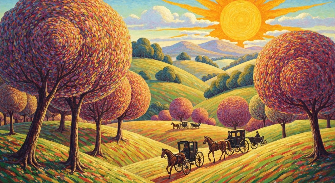 Vibrant Spring Landscape with Swirling Trees in Leroy Neiman...