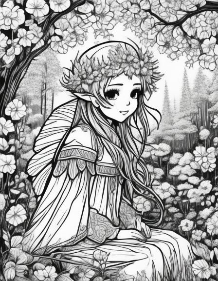Fairy in Forest: Cottagecore Coloring Page