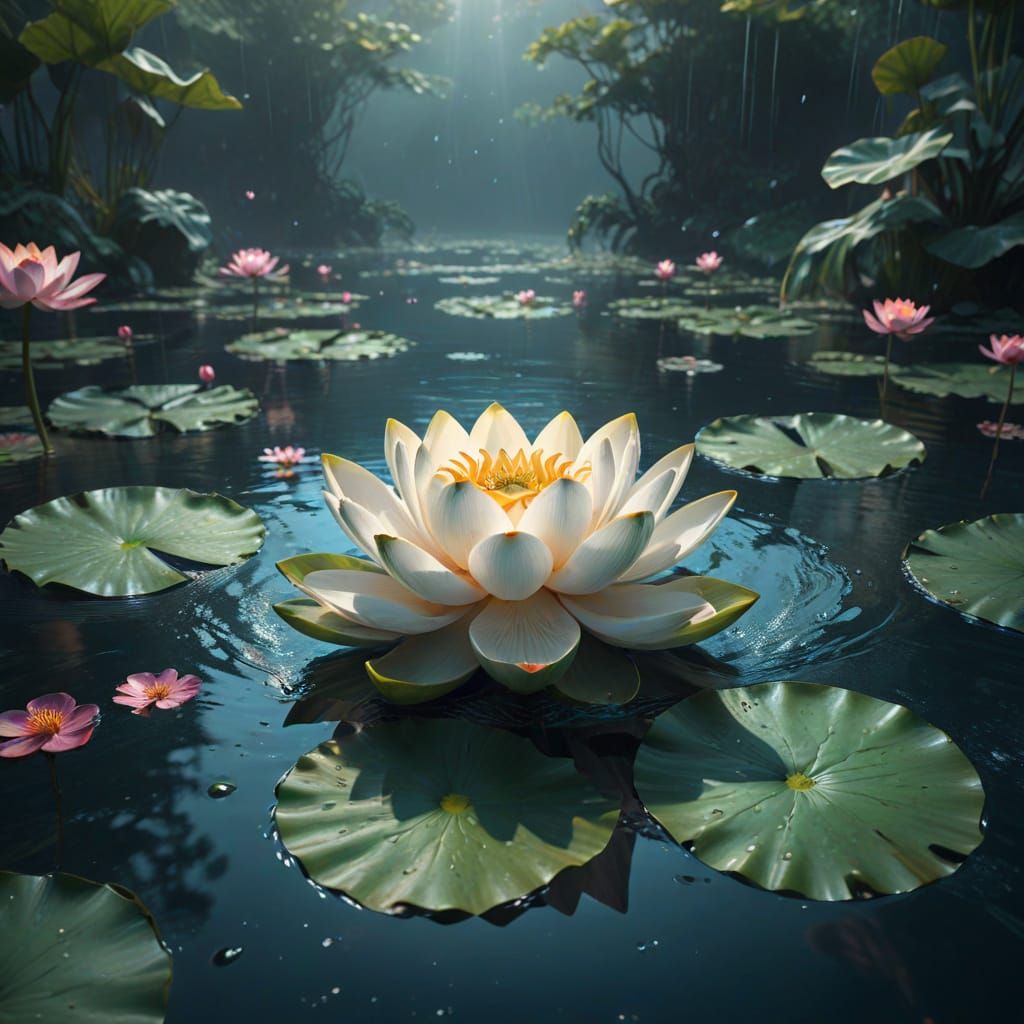 Epic Lotus Flower on Water in Digital Matte Painting