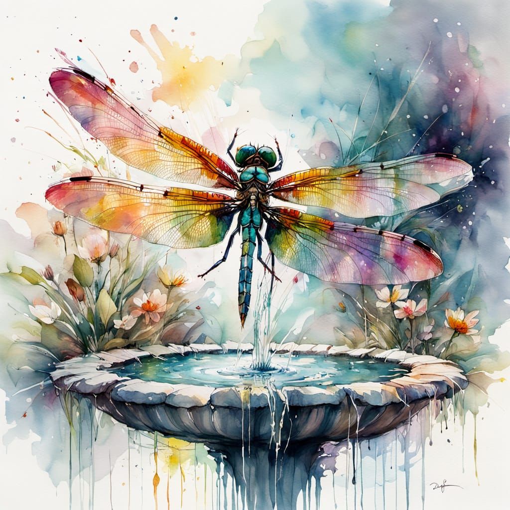 Dragonfly in Vibrant Spring Garden